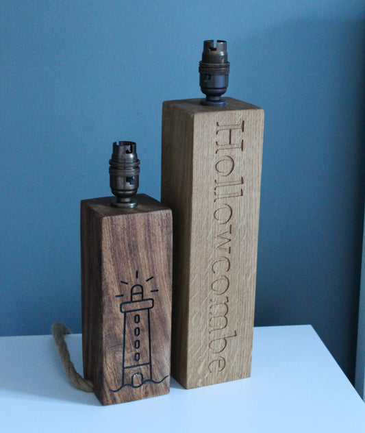 Personalised Wooden Engraved Lamp Base| with Lead and Bulb Holder