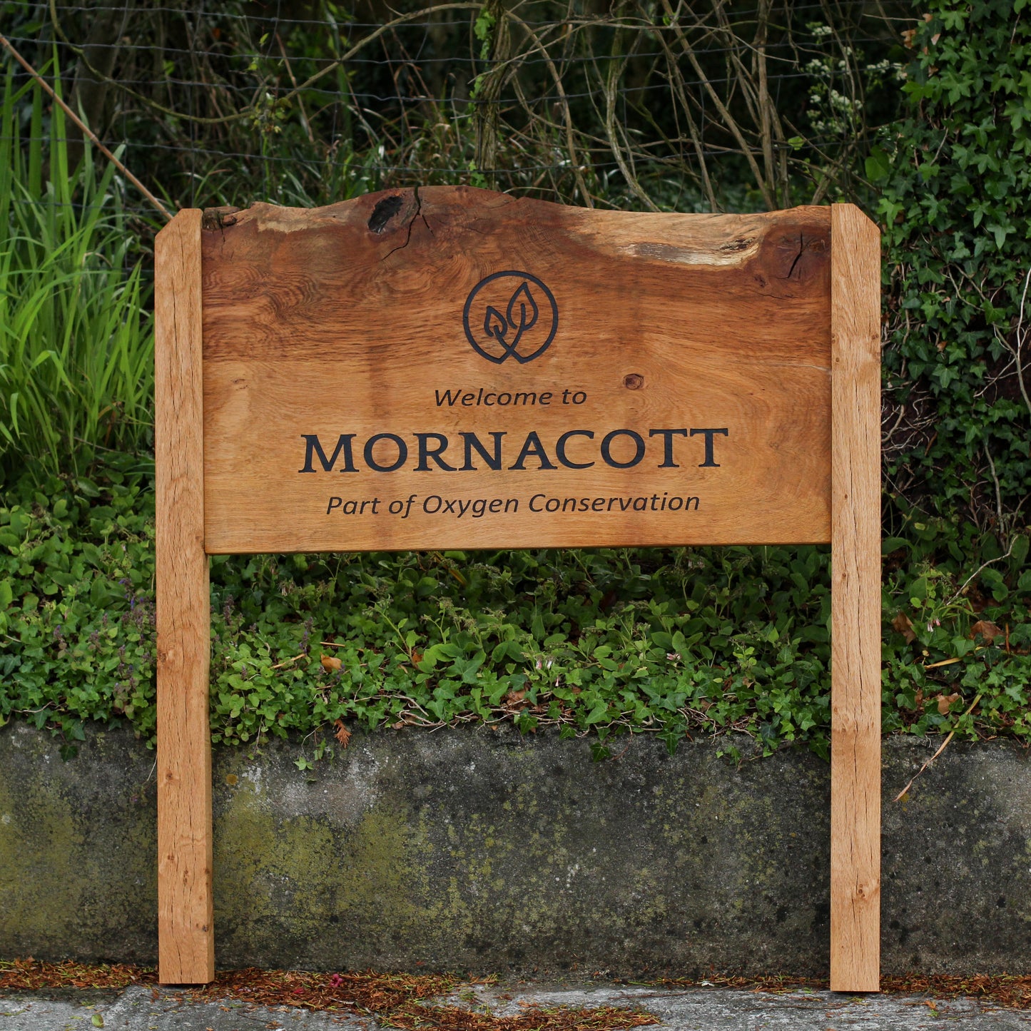 Engraved Live Edge Oak Entrance Signage