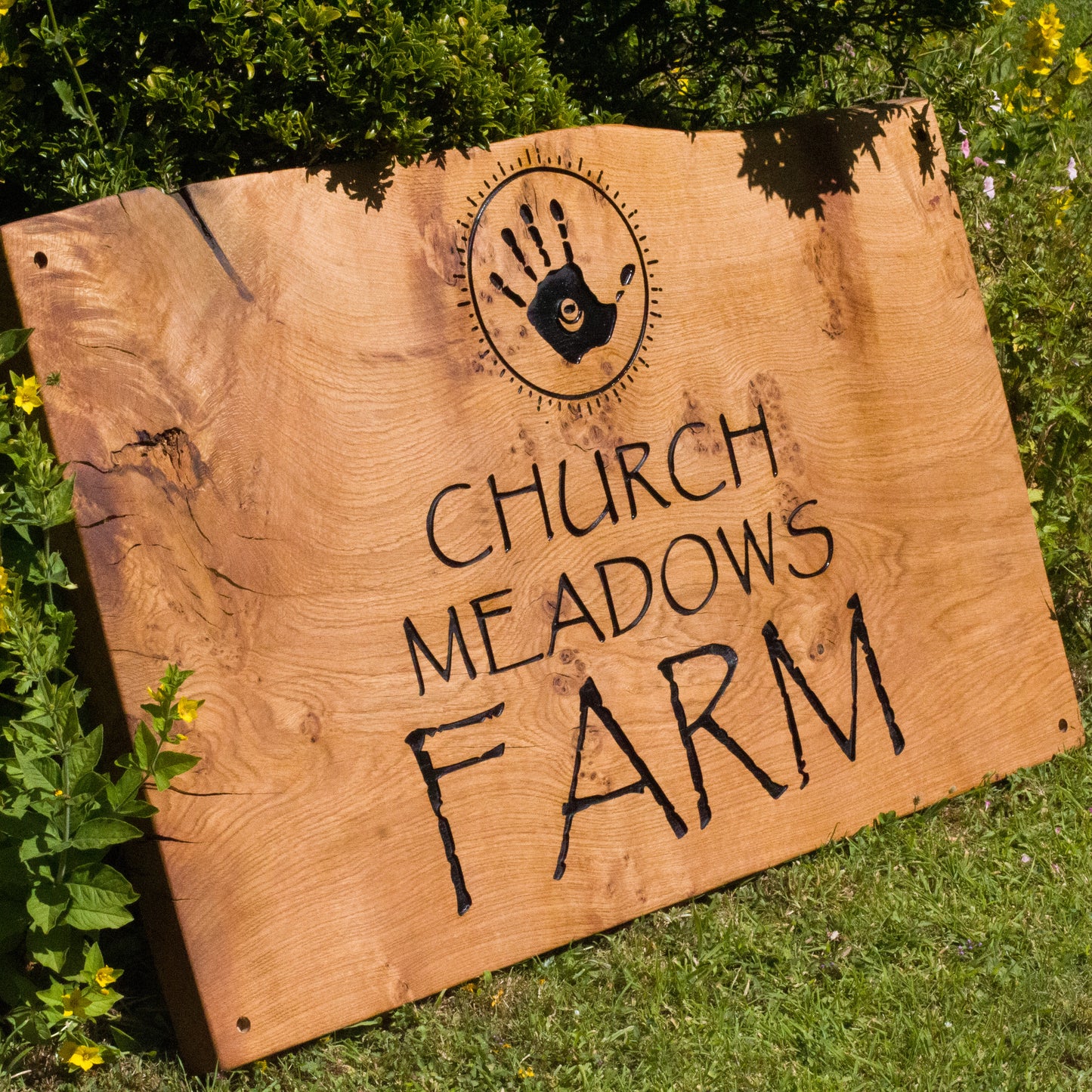 Engraved Live Edge Oak Entrance Signage
