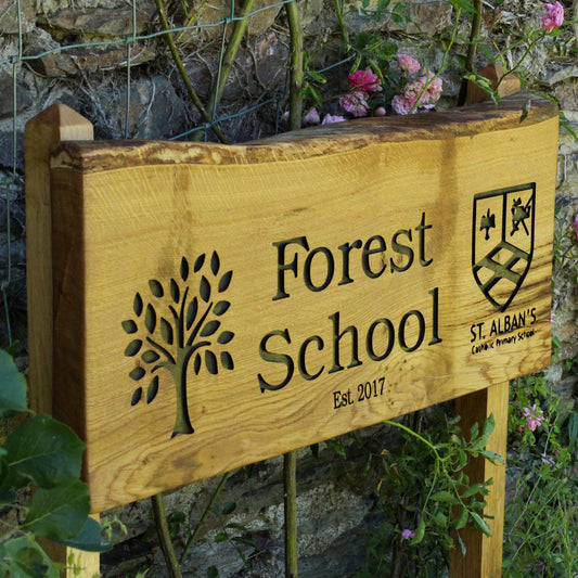 Engraved Live Edge Oak Sign with Posts