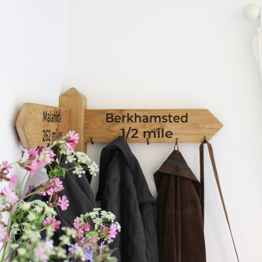 Personalised Oak Footpath Style Corner Coat Rack