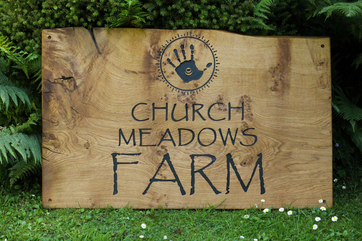 Engraved Live Edge Oak Entrance Signage