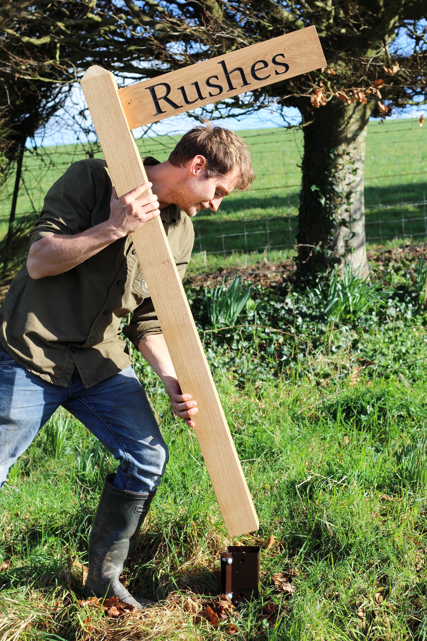 Directional Engraved Oak House Sign Post