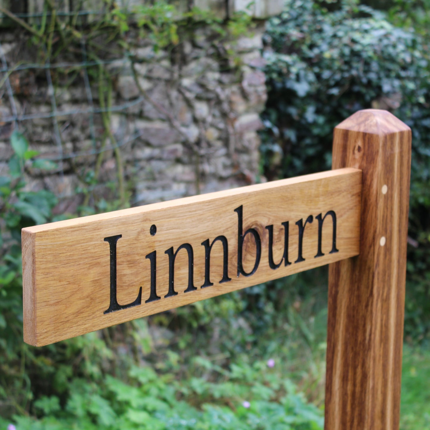 Directional Engraved Oak House Sign Post