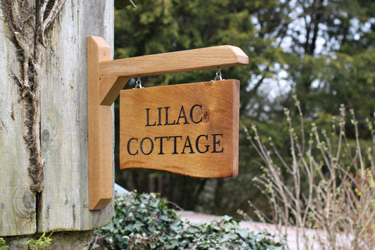 wooden live edge hanging oak sign