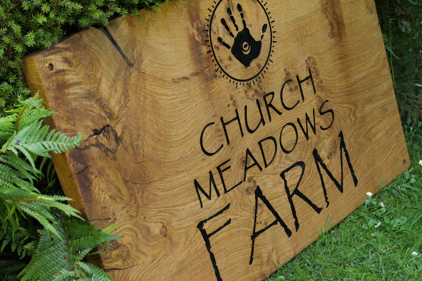 Engraved Live Edge Oak Entrance Signage
