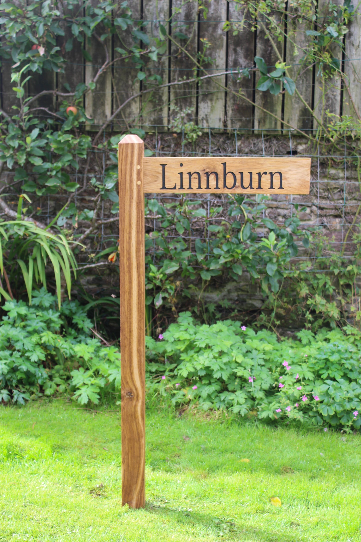 Directional Engraved Oak House Sign Post