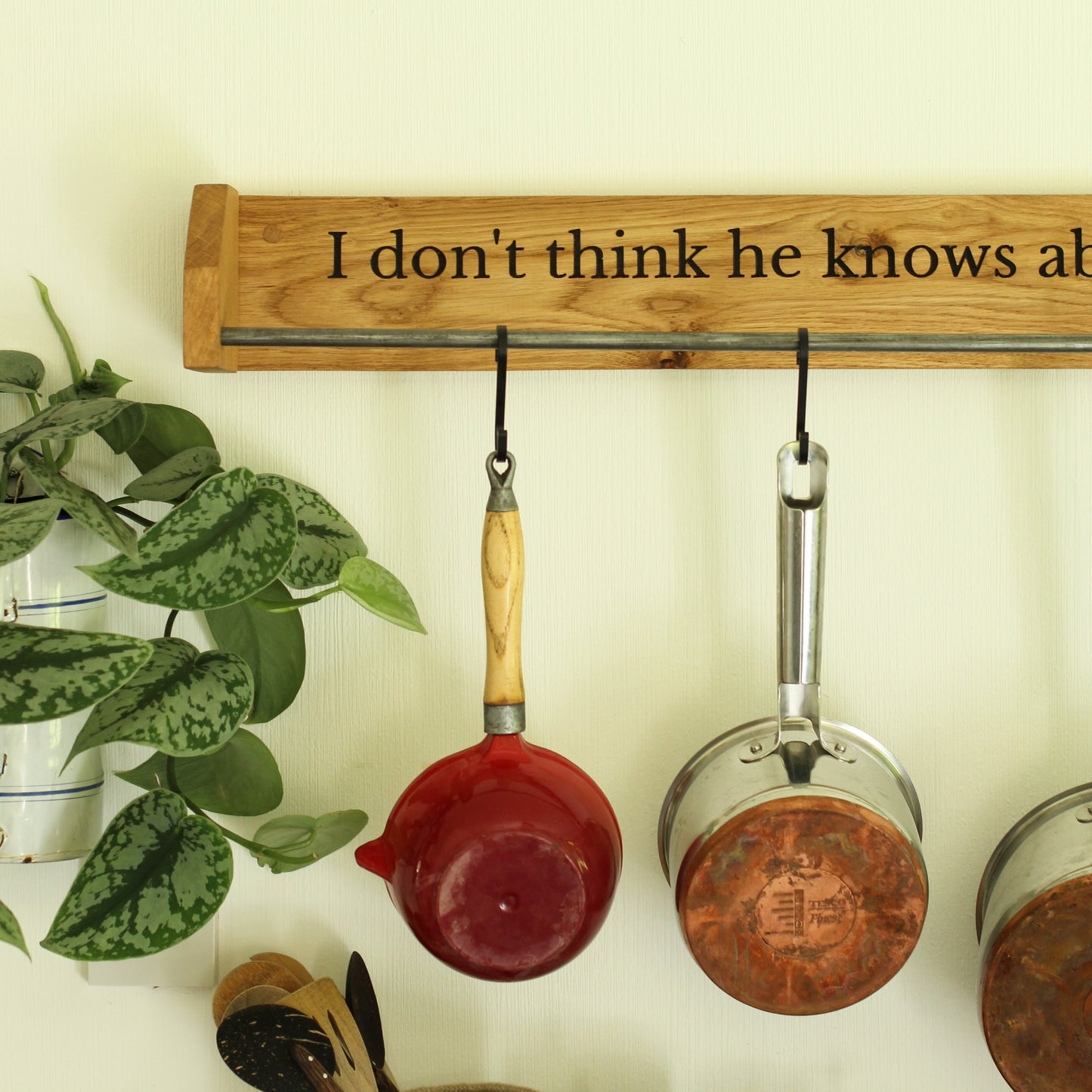 Custom Engraved Farmhouse Kitchen Pan Hanger – Handmade from Dartmoor Oak