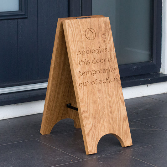 Solid Oak A-Board Sign – Double-Sided Engraved Pavement Sign