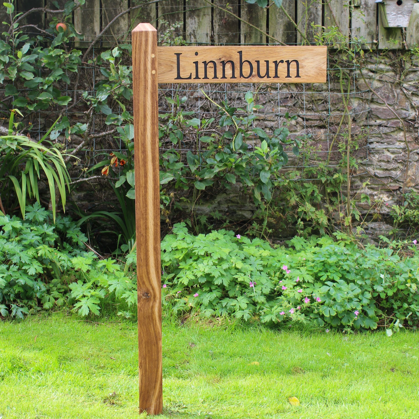 Directional Engraved Oak House Sign Post