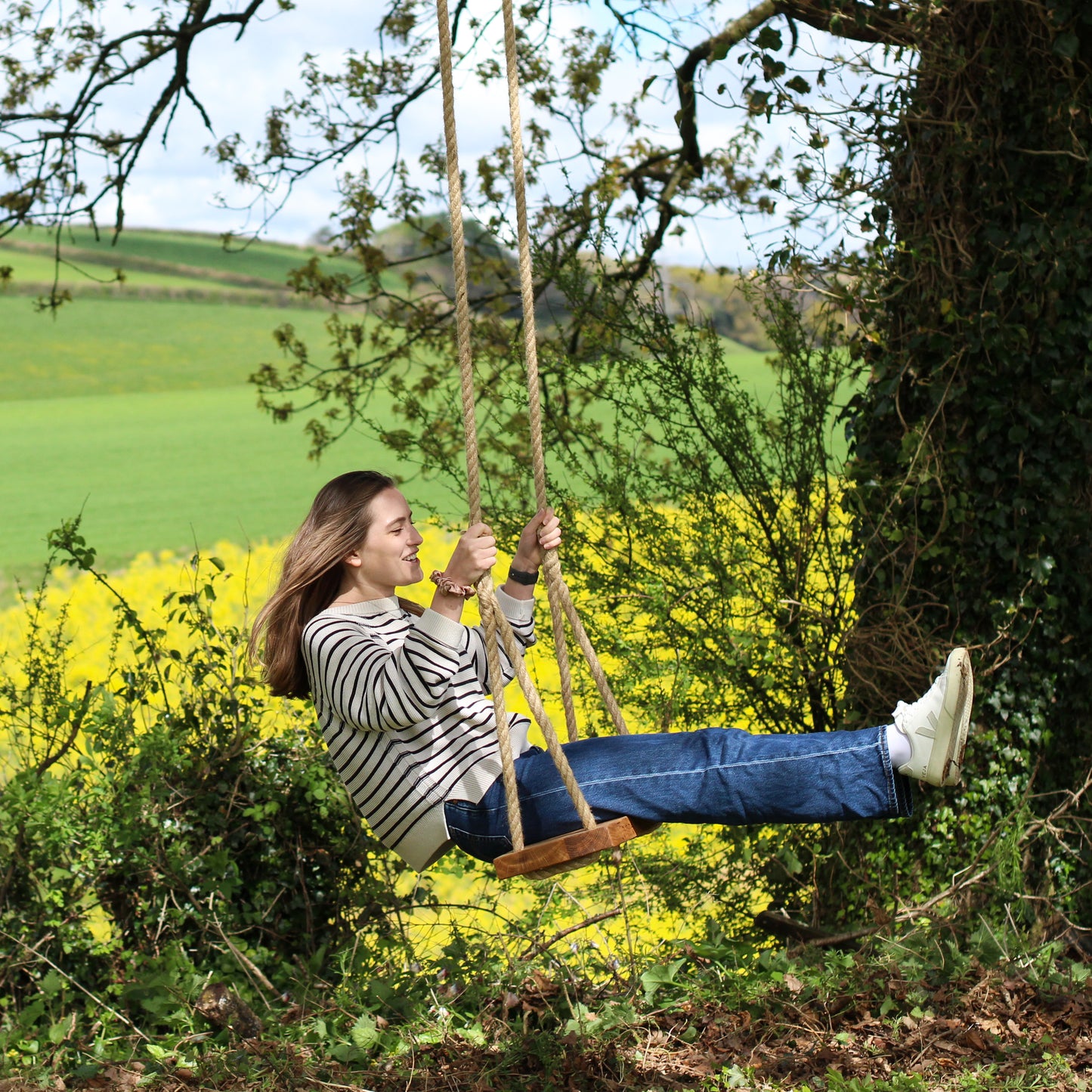 Handcrafted Oak Swing with Personalised Engraving
