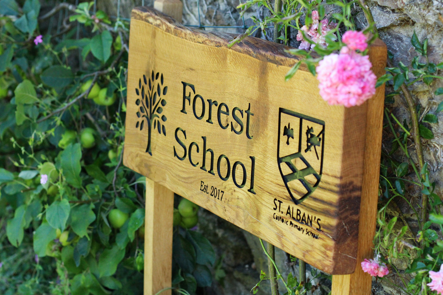 Engraved Live Edge Oak Sign with Legs