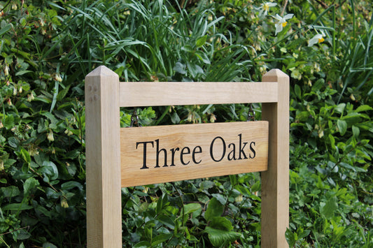 Traditional Swinging Wooden Outdoor Swinging Sign with Two Posts