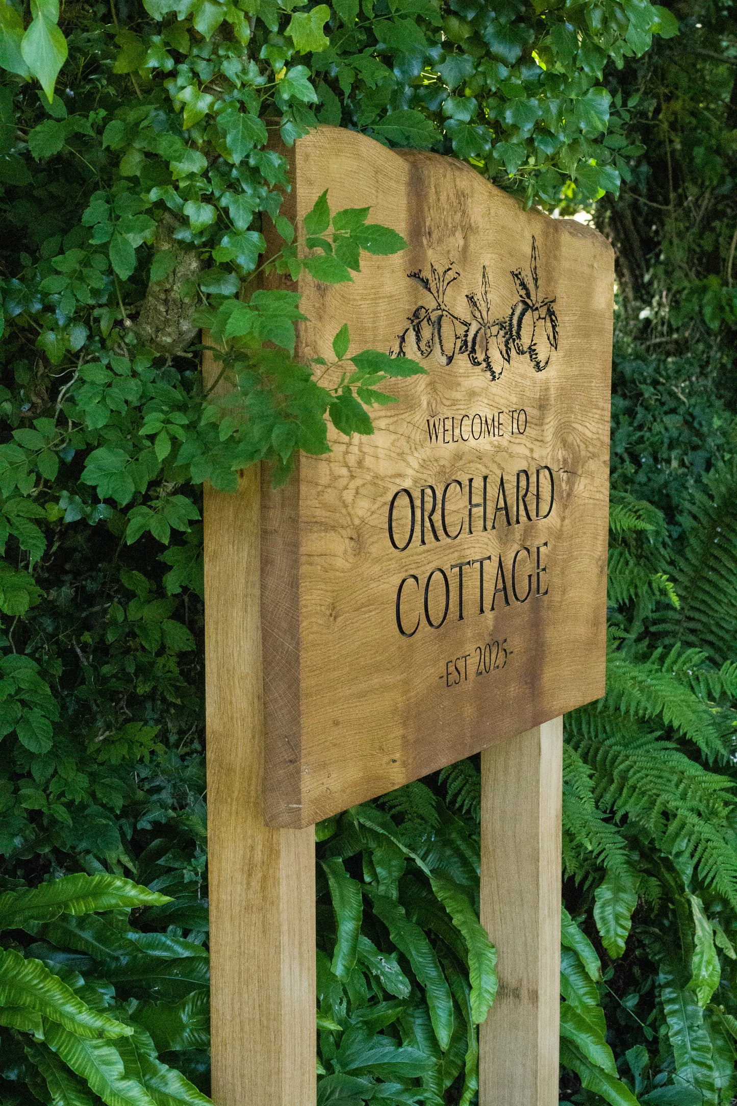 Engraved Live Edge Oak Entrance Signage