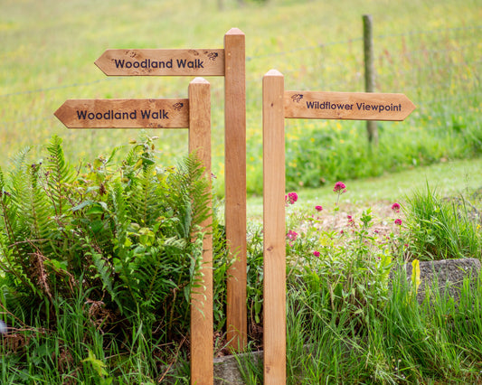 three wooden sign posts