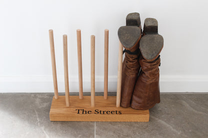 Wooden Engraved Boot and Welly Floor Rack | Family Shoe Holder