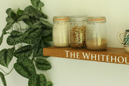 Personalised Engraved Floating Shelf made from Dartmoor Oak