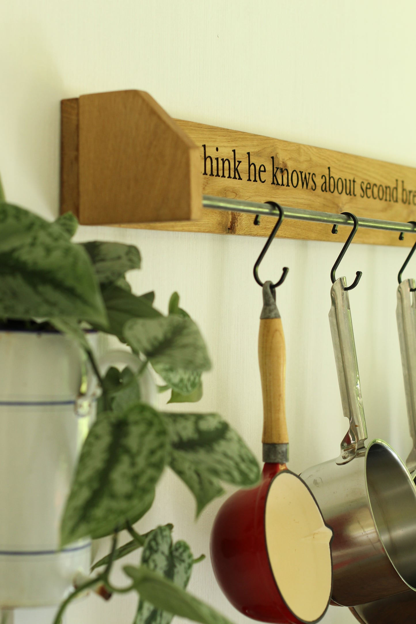 Custom Engraved Farmhouse Kitchen Pan Hanger – Handmade from Dartmoor Oak