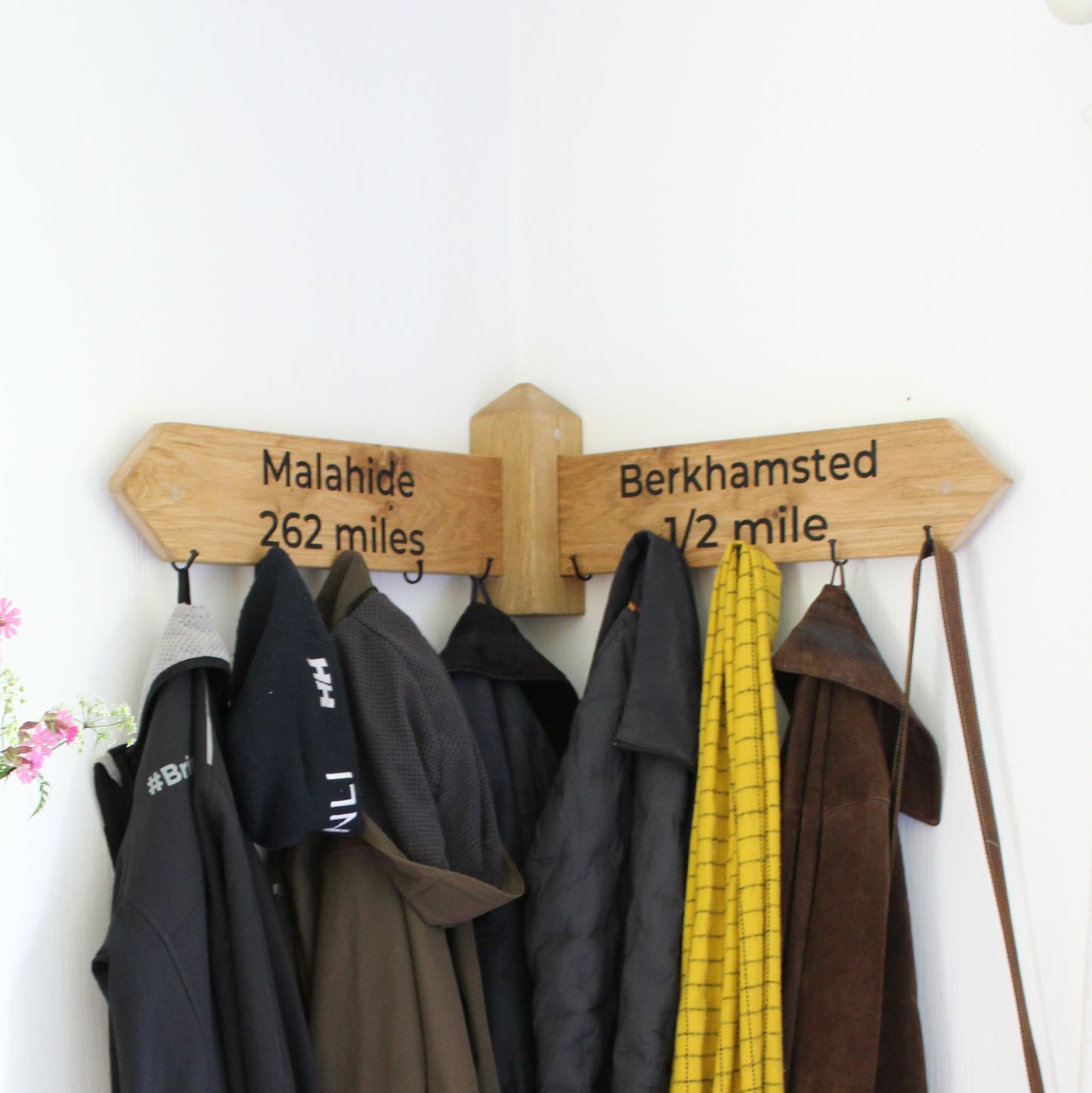 Personalised Oak Footpath Style Corner Coat Rack