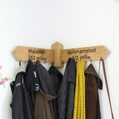Personalised Oak Footpath Style Corner Coat Rack
