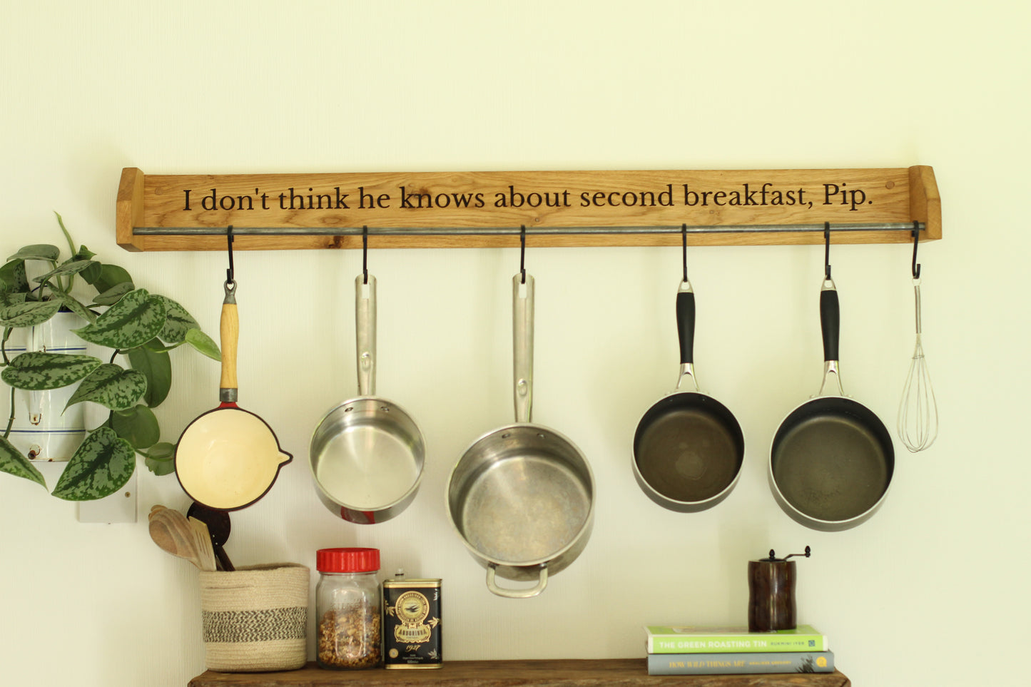 Custom Engraved Farmhouse Kitchen Pan Hanger – Handmade from Dartmoor Oak