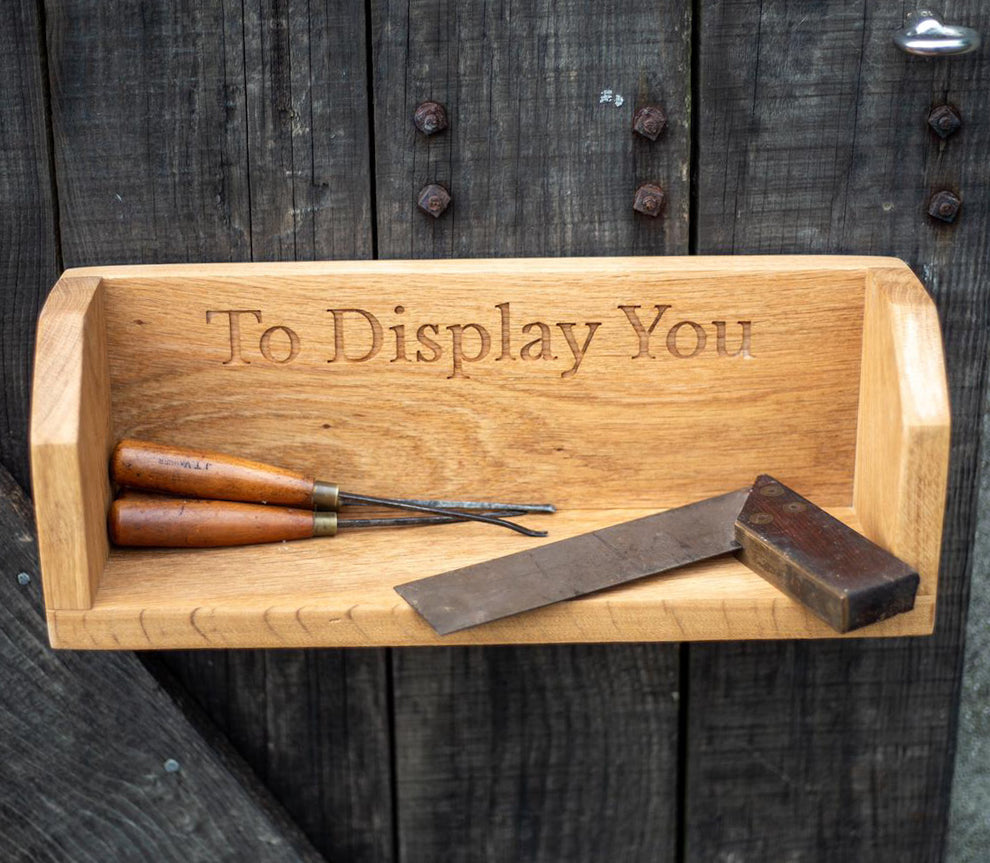 Custom Farmhouse Style Engraved Oak Shelf | Grain Designs
