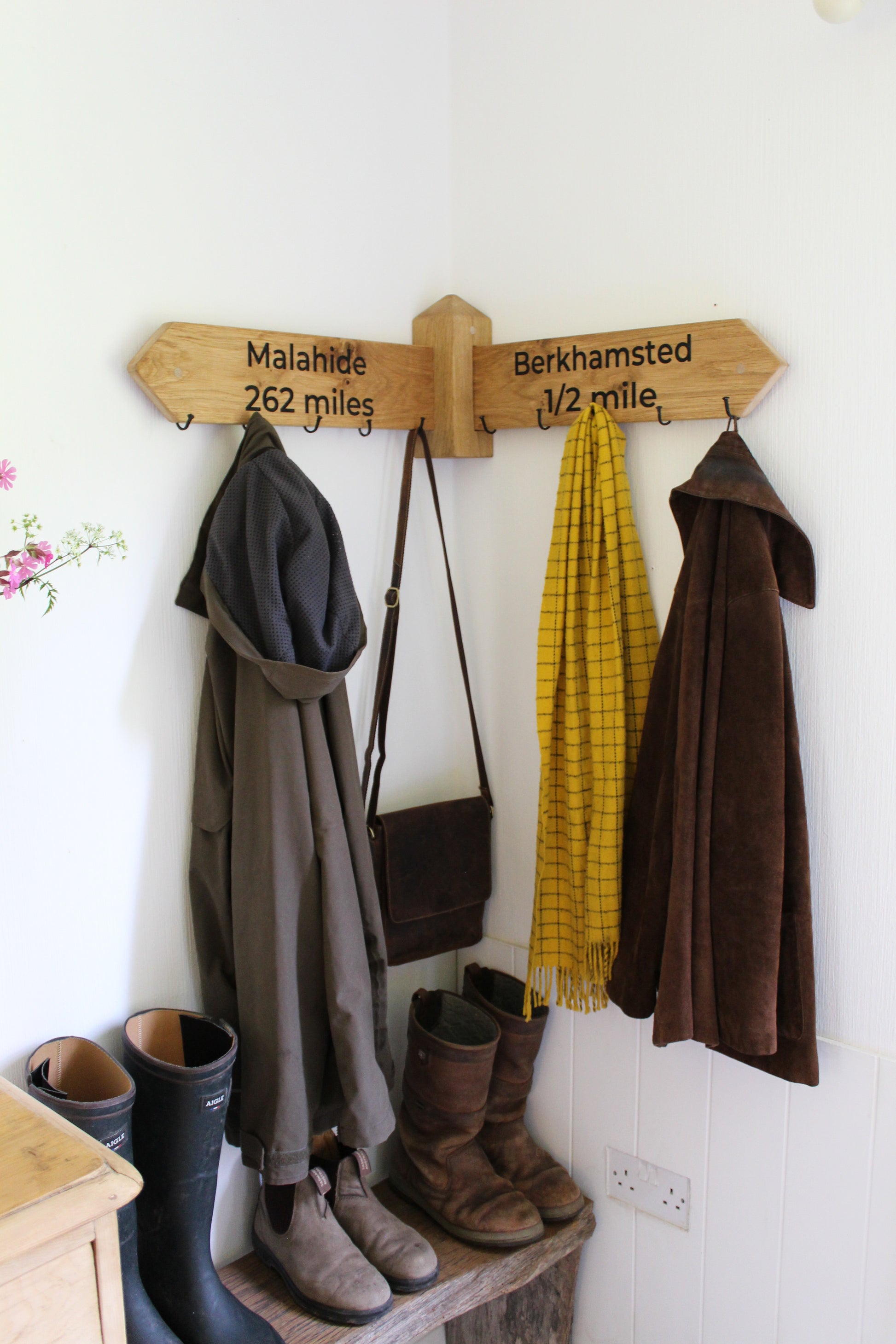 Personalised Wooden Corner Coat Rack Grain Designs