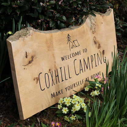 Engraved Live Edge Oak Entrance Signage