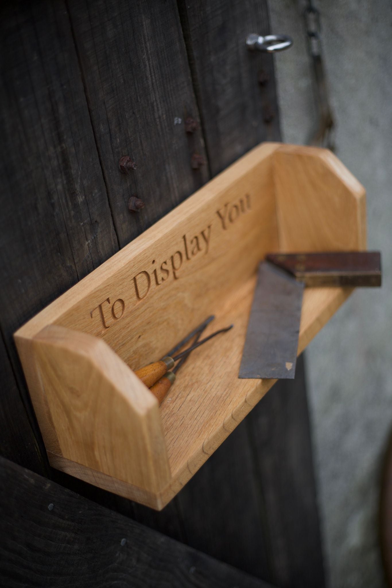 Custom Farmhouse Style Engraved Oak Shelf