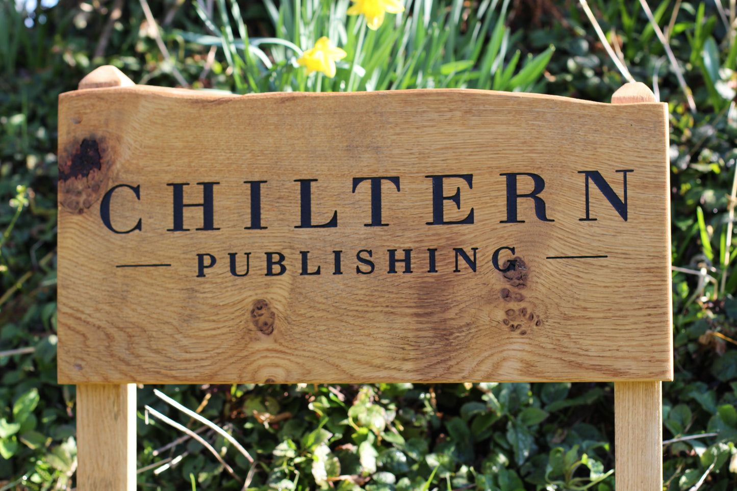 Engraved Live Edge Oak Sign with Legs