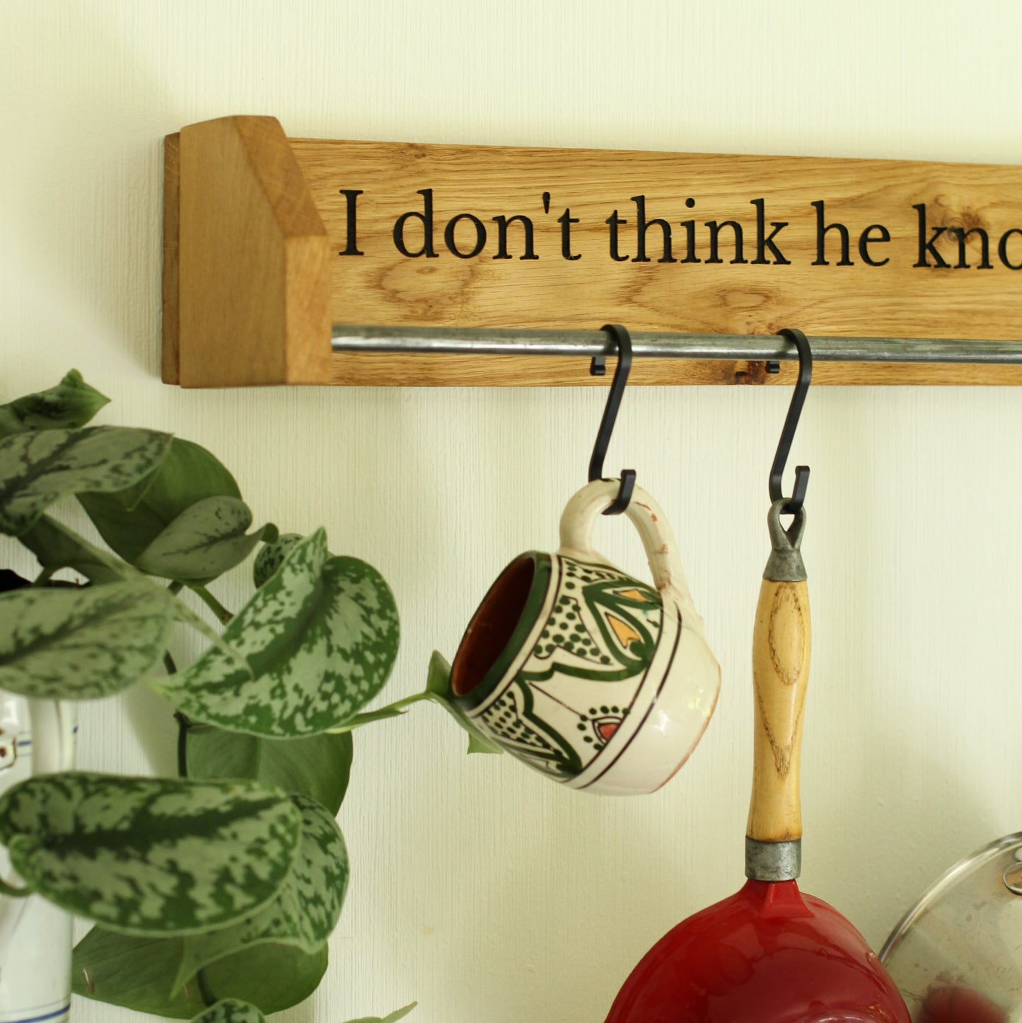 Custom Engraved Farmhouse Kitchen Pan Hanger – Handmade from Dartmoor Oak