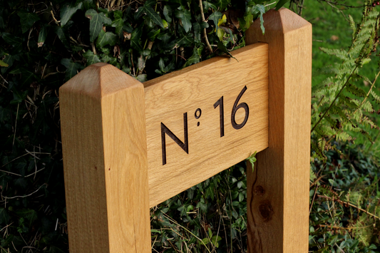 Bespoke Solid Oak Two Post Sign – Custom Font & Traditional Mortise Joinery