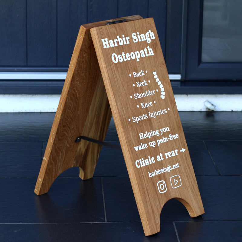 Solid Oak A-Board Sign – Double-Sided Engraved Pavement Sign