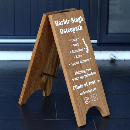 Solid Oak A-Board Sign – Double-Sided Engraved Pavement Sign