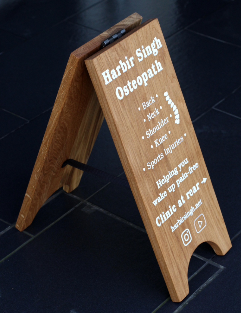 Solid Oak A-Board Sign – Double-Sided Engraved Pavement Sign