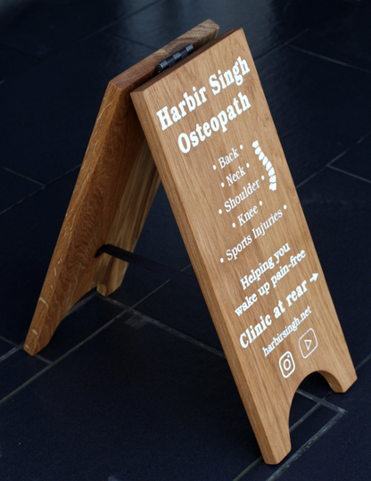 Solid Oak A-Board Sign – Double-Sided Engraved Pavement Sign