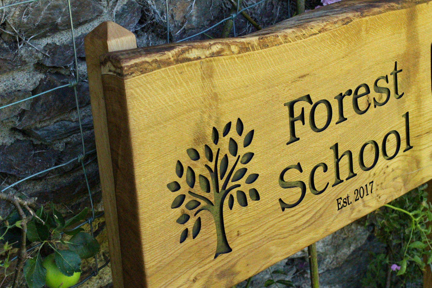 Engraved Live Edge Oak Sign with Posts