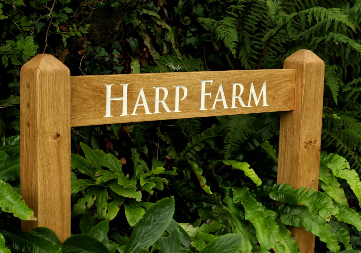 Bespoke Solid Oak Two Post Sign – Custom Font & Traditional Mortise Joinery