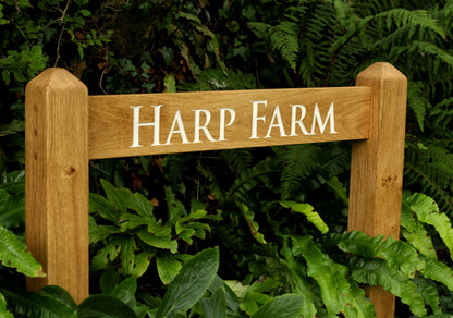 Bespoke Solid Oak Two Post Sign – Custom Font & Traditional Mortise Joinery