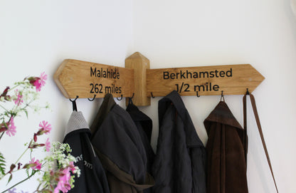 Personalised Oak Footpath Style Corner Coat Rack
