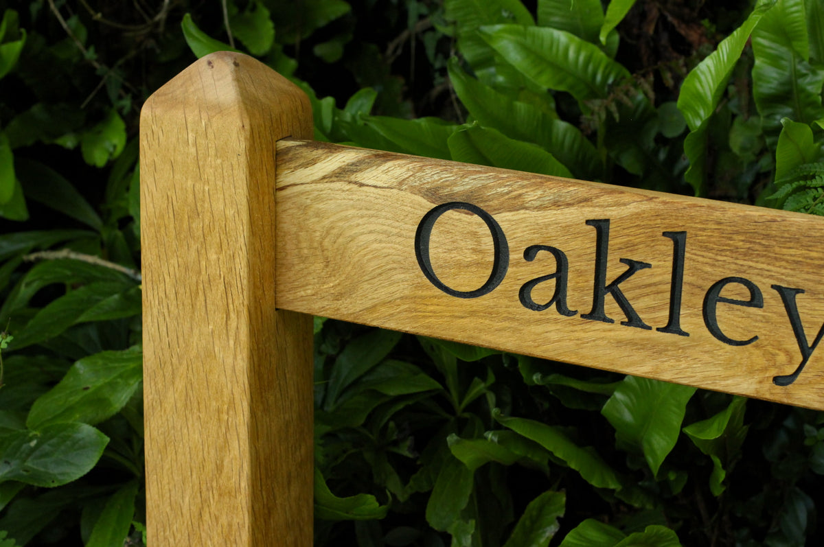 Bespoke Solid Oak Two Post Sign – Custom Font & Traditional Mortise Joinery