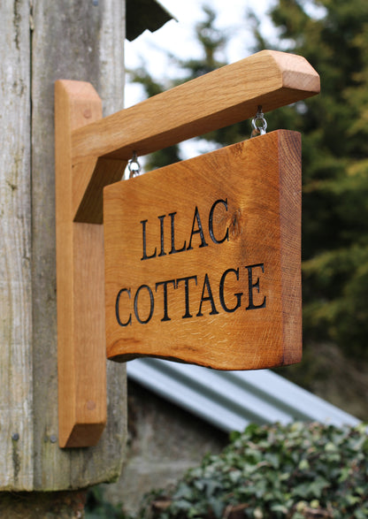 wooden live edge hanging oak sign