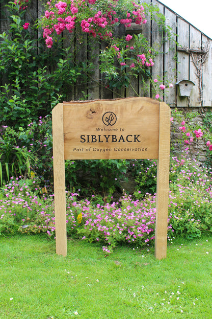 Engraved Live Edge Oak Entrance Signage
