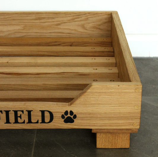 Solid Oak Engraved and Customised Dog Bed