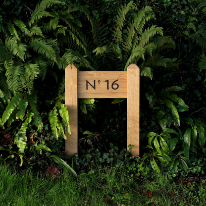 Bespoke Solid Oak Two Post Sign – Custom Font & Traditional Mortise Joinery