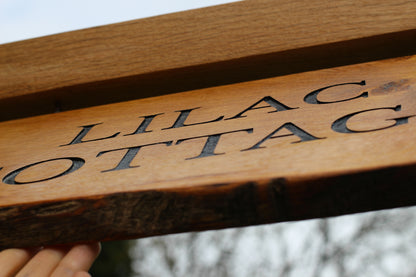 wooden live edge hanging oak sign