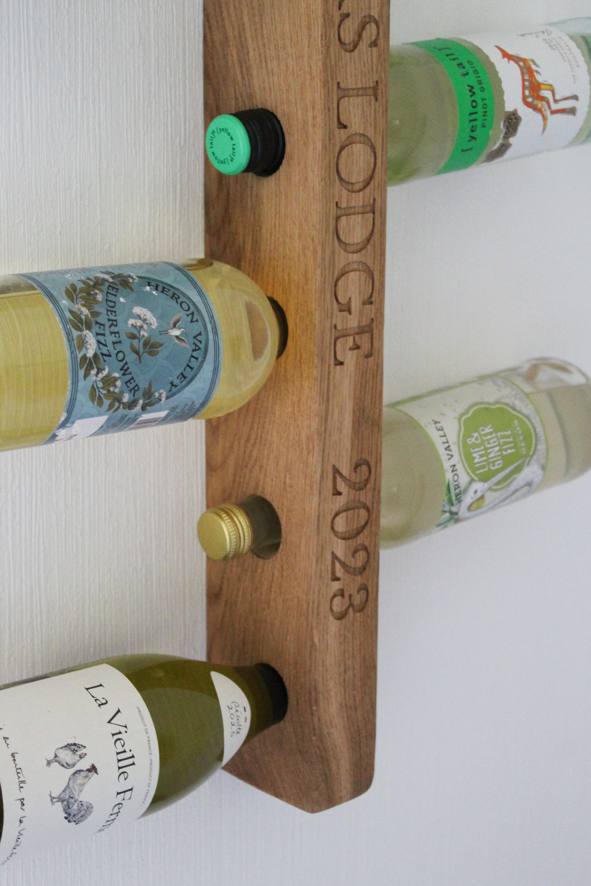 Engraved Wall Mounted Wooden Wine Rack Grain Designs