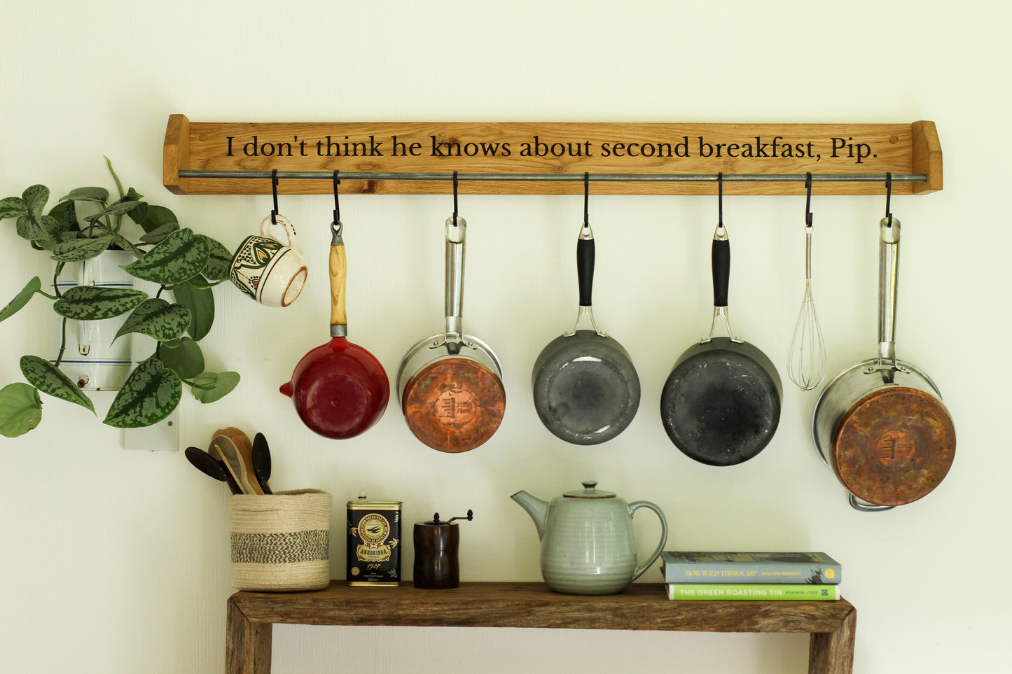 Custom Engraved Farmhouse Kitchen Pan Hanger – Handmade from Dartmoor Oak