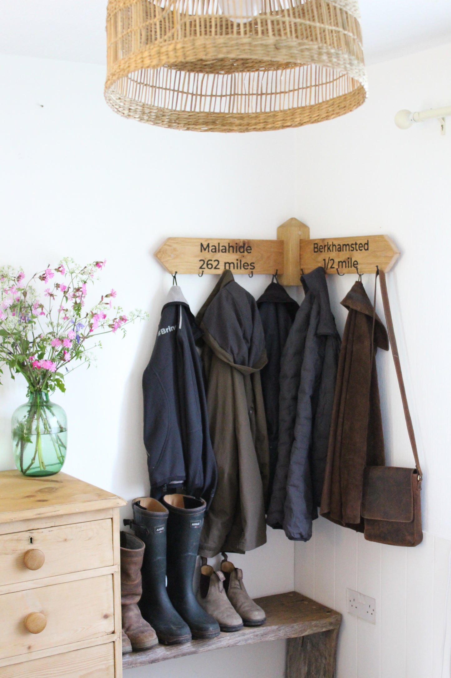 Personalised Oak Footpath Style Corner Coat Rack
