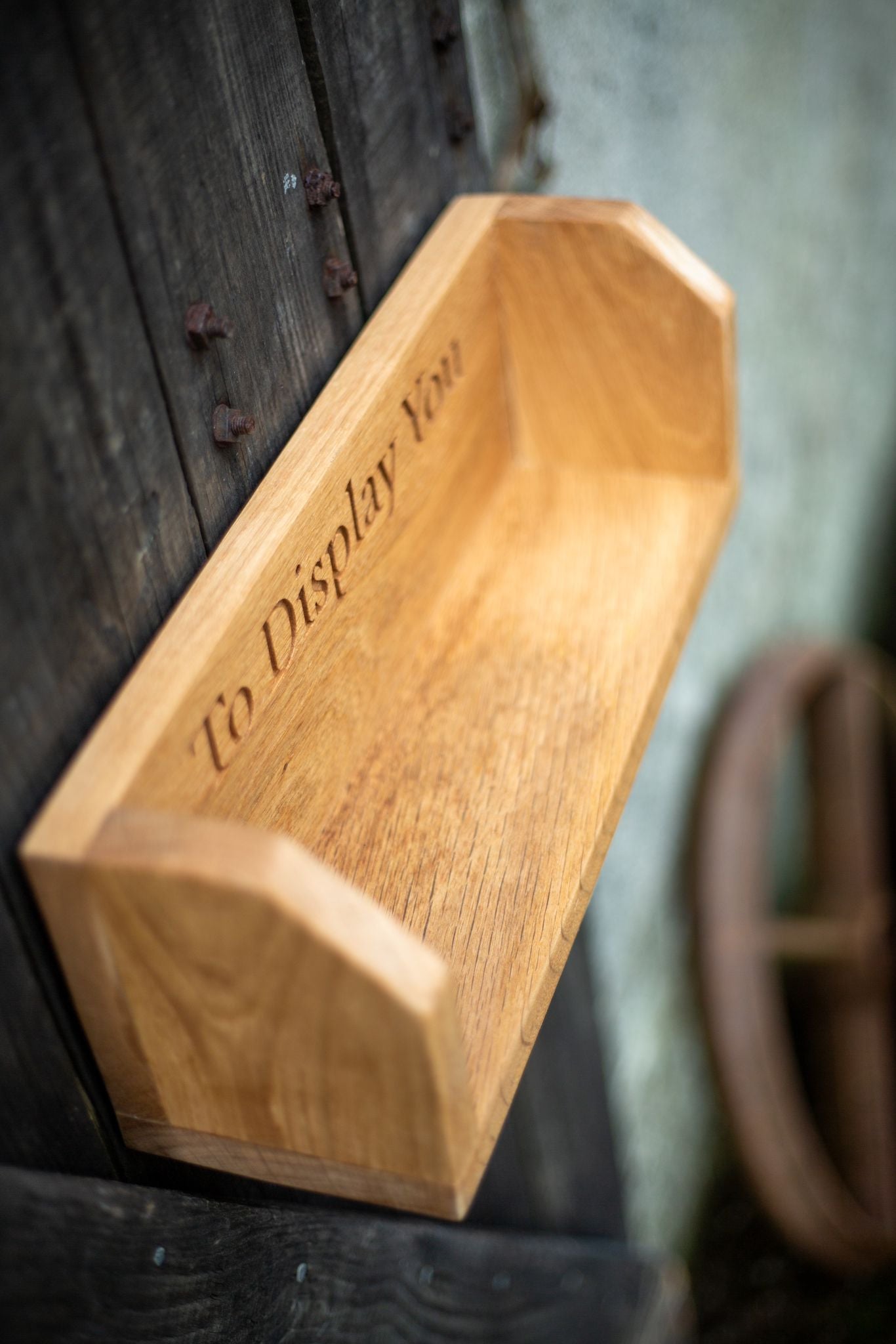 Custom Farmhouse Style Engraved Oak Shelf